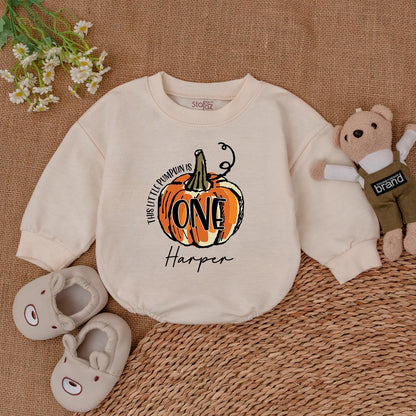 Pumpkin First Birthday Outfit, Personalized Fall Baby Romper