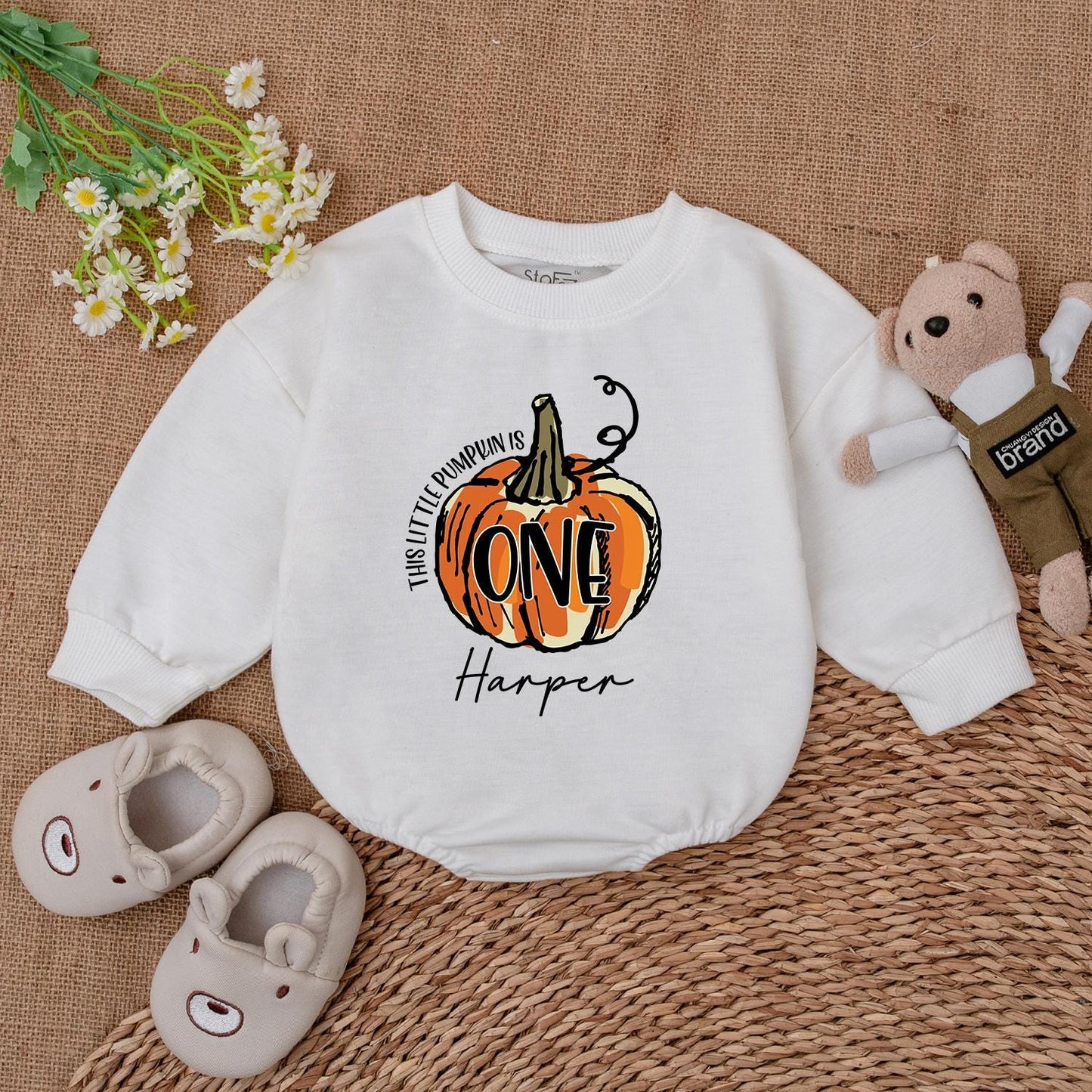 Pumpkin First Birthday Outfit, Personalized Fall Baby Romper