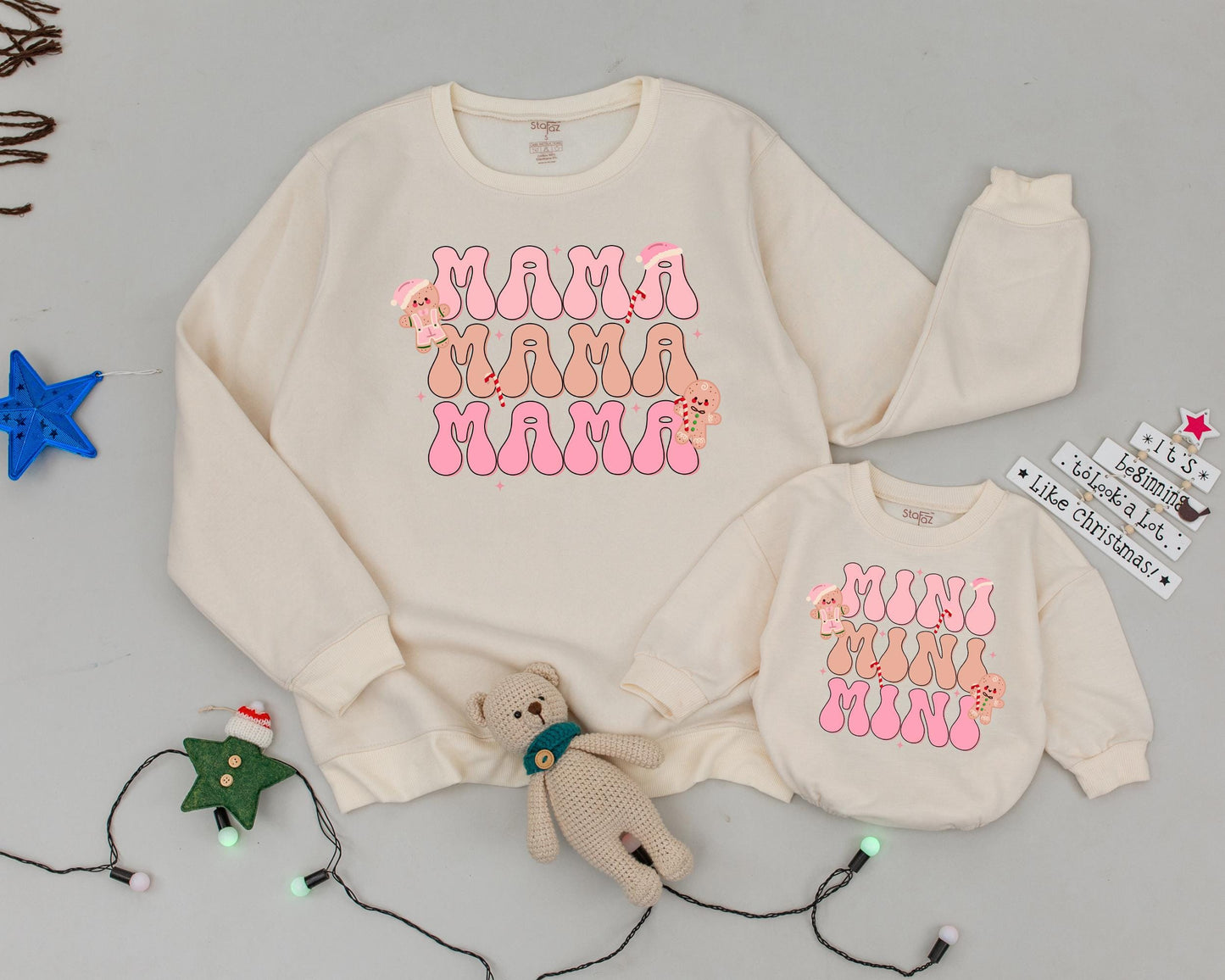 Custom Pink Christmas Sweatshirts: Mommy & Mini Vintage Matching Set