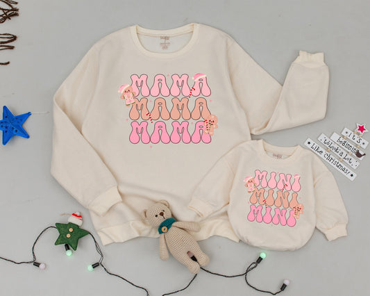 Custom Pink Christmas Sweatshirts: Mommy & Mini Vintage Matching Set