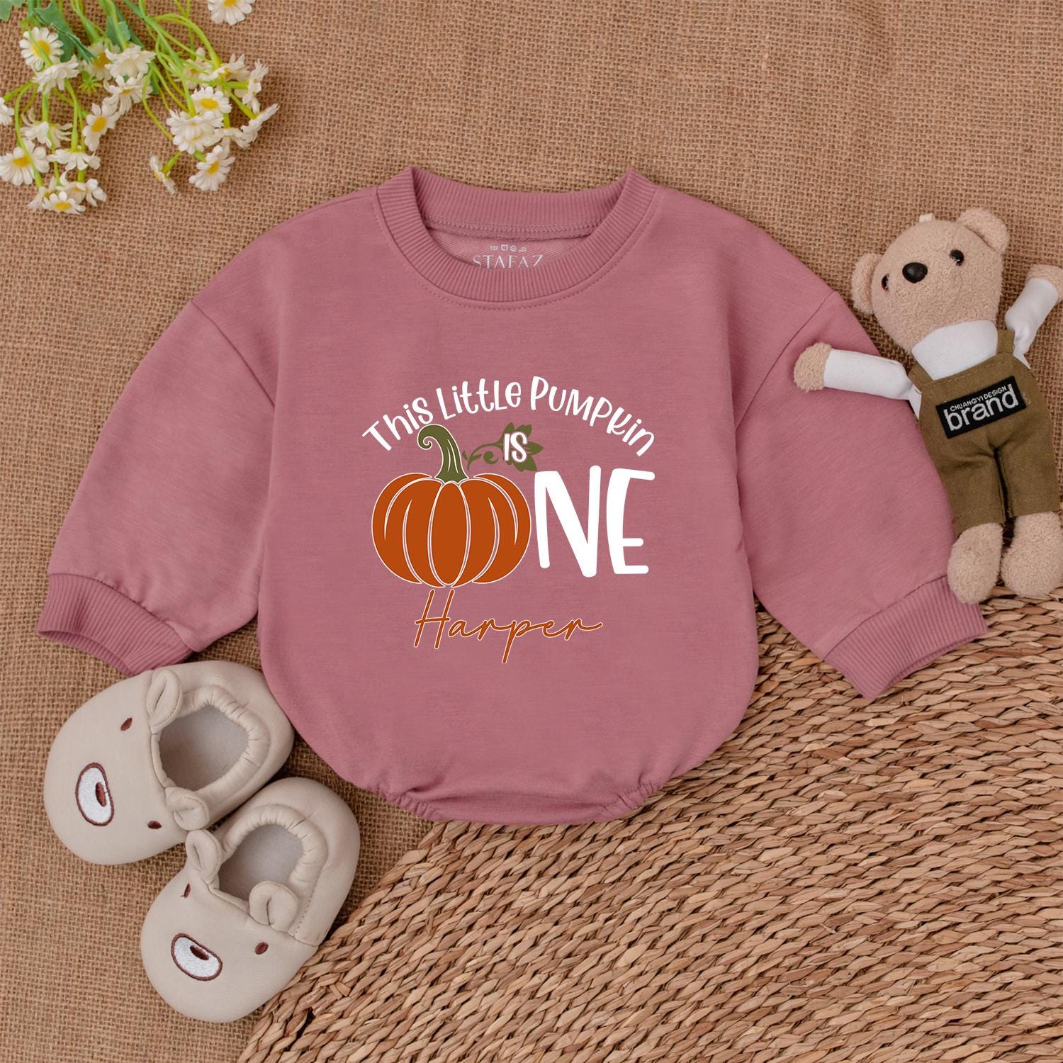 Pumpkin First Birthday Romper – Personalized Fall Baby Outfit Gift