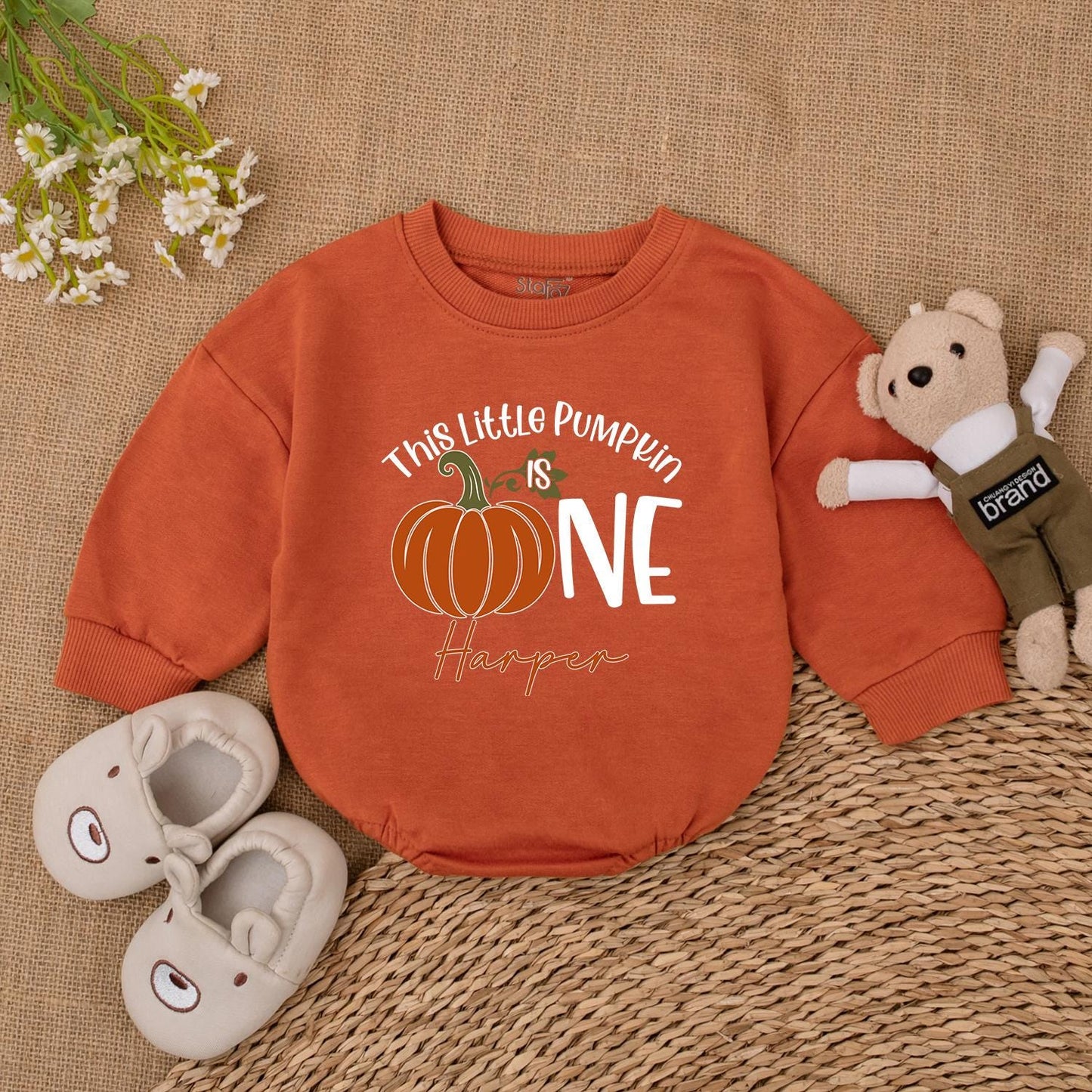 Pumpkin First Birthday Romper – Personalized Fall Baby Outfit Gift