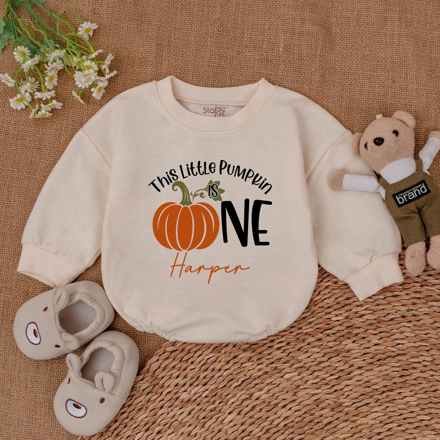 Pumpkin First Birthday Romper – Personalized Fall Baby Outfit Gift