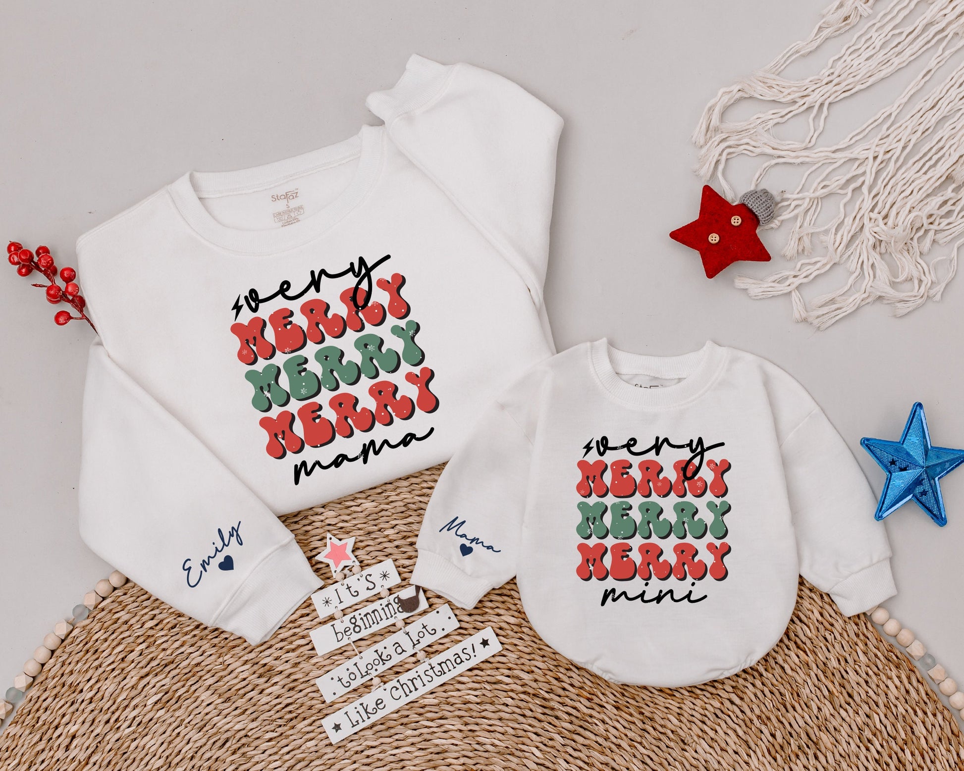 Matching Mom & Mini Christmas Sweaters: Custom Name Option Available