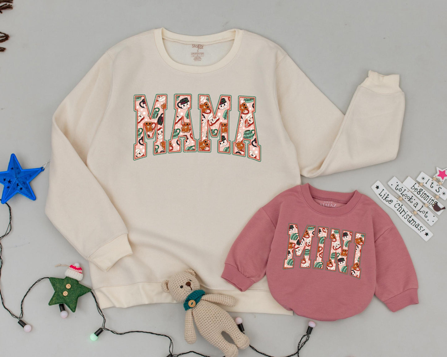 Vintage Christmas Sweatshirt Set for Mom and Kids – Matching Holiday Outfit