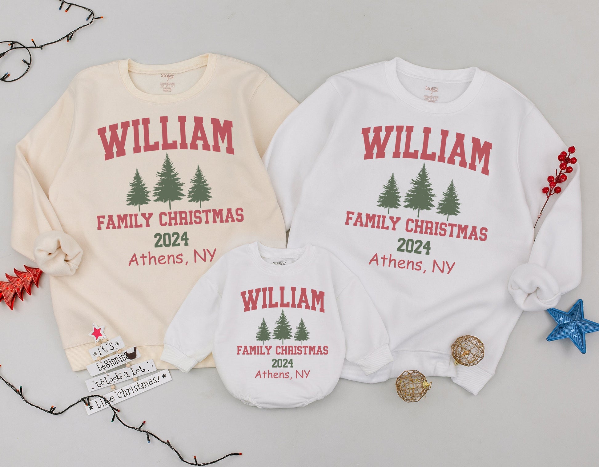 Matching Retro Christmas Sweaters for Family, Personalized Names  
