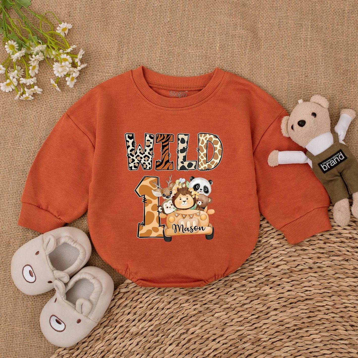 Safari Wild One Romper - Personalized Jungle 1st Birthday Outfit