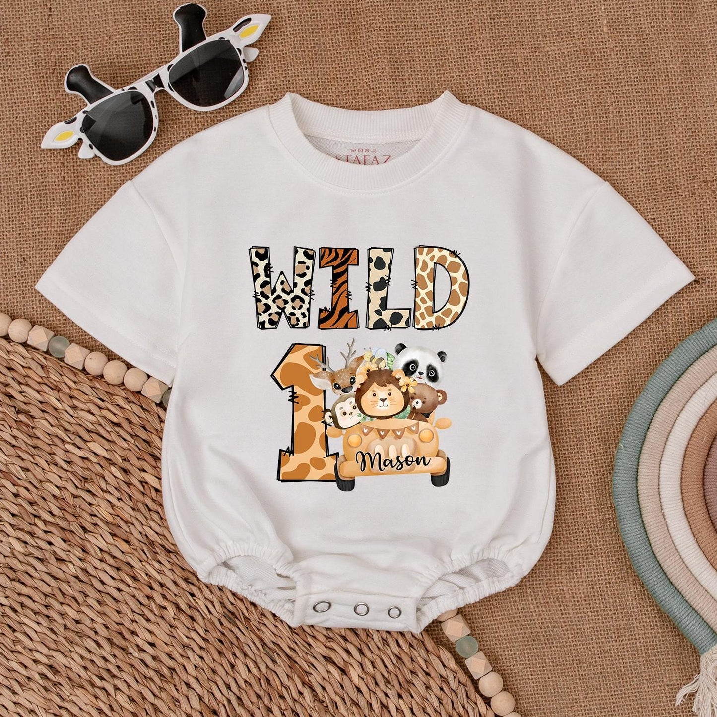 Safari Wild One Romper - Personalized Jungle 1st Birthday Outfit