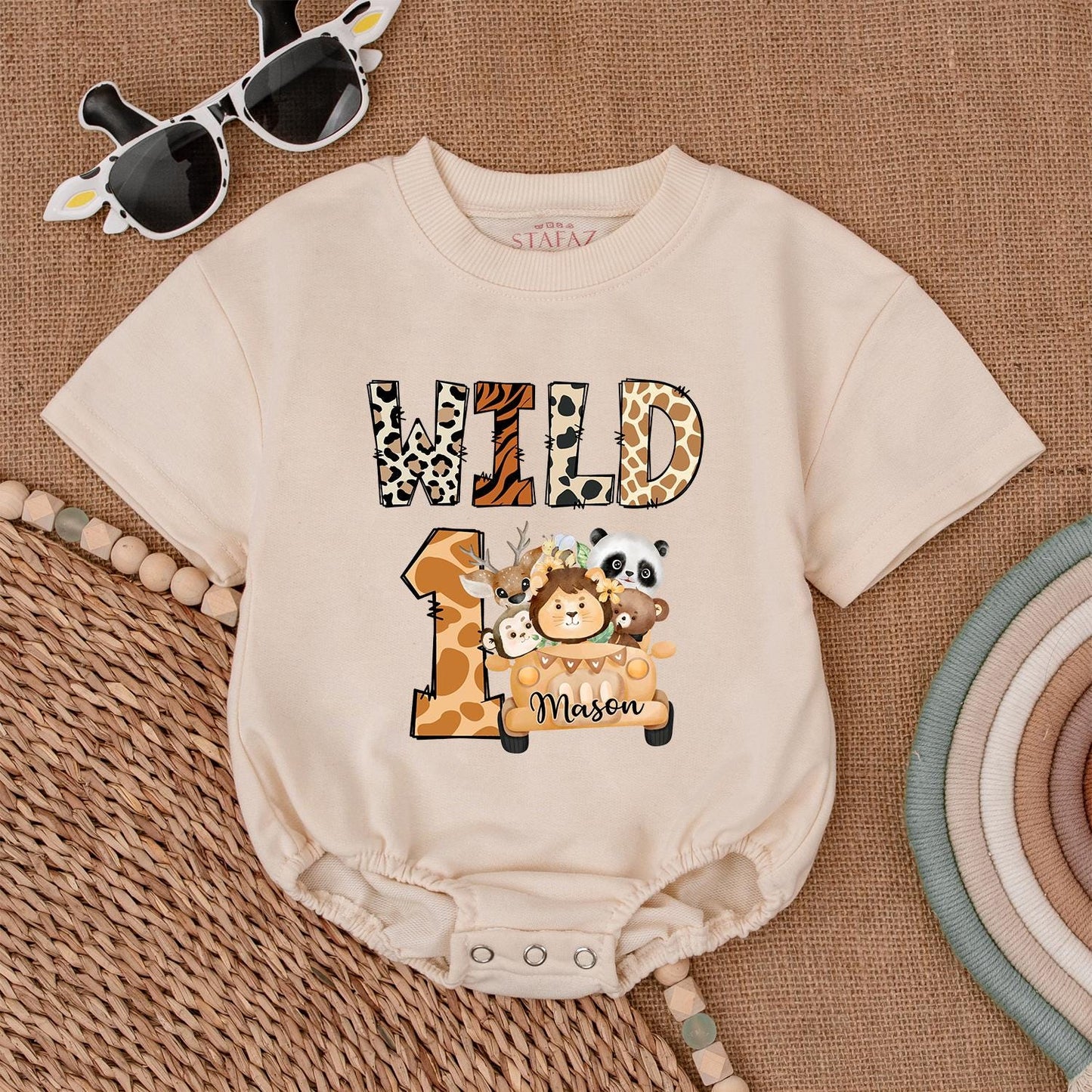 Safari Wild One Romper - Personalized Jungle 1st Birthday Outfit