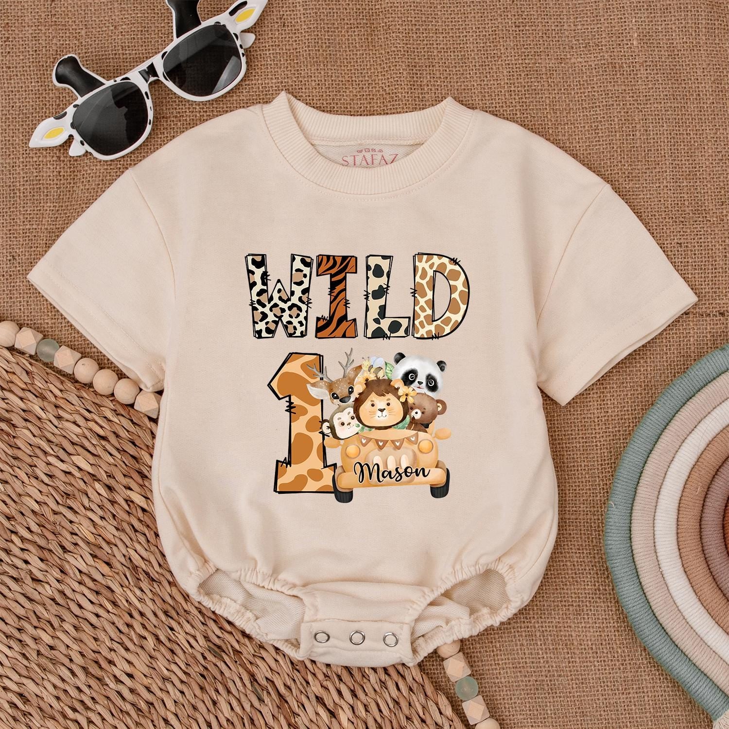 Safari Wild One Romper - Personalized Jungle 1st Birthday Outfit