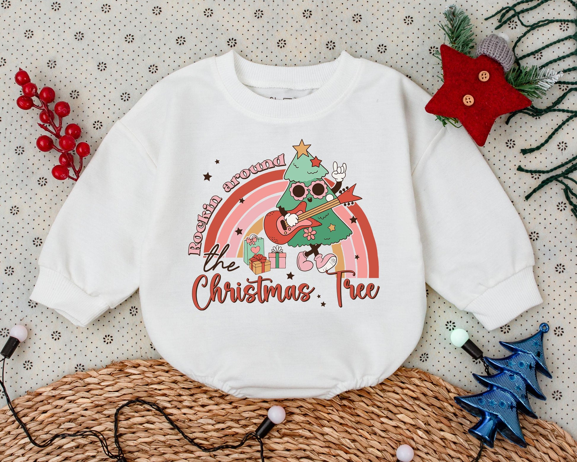 Vintage Christmas Tree Romper: First Christmas Baby Outfit Gift