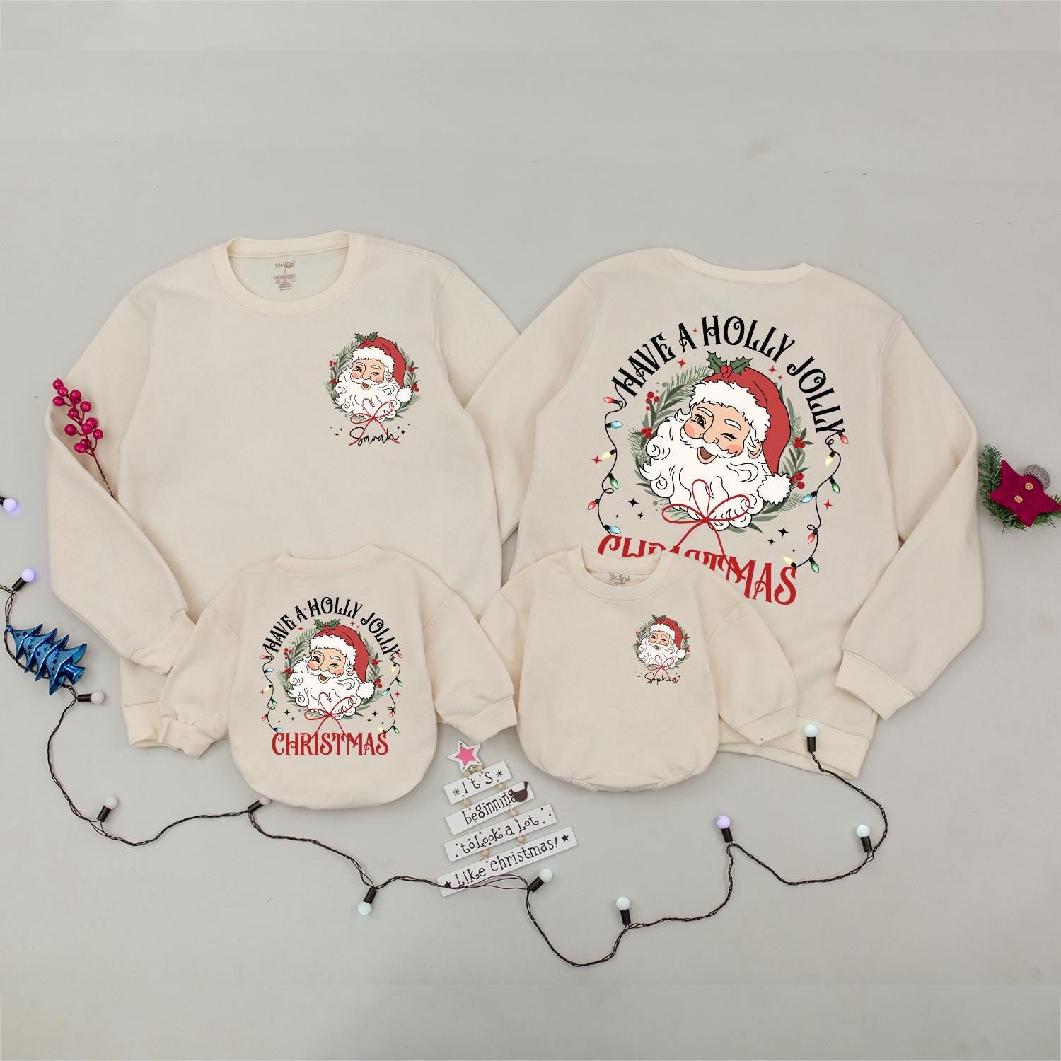 Vintage Santa Claus Sweater, Family Christmas Outfits, Matching Set