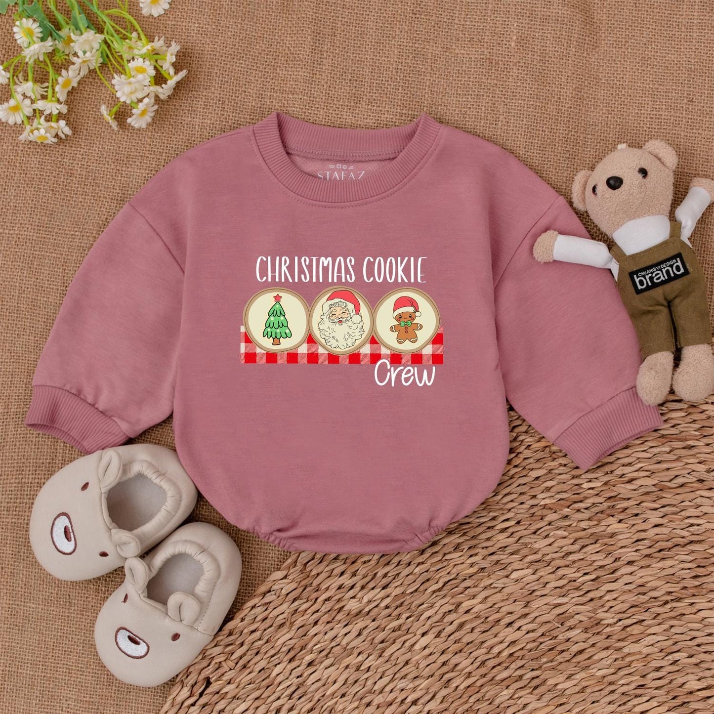 Gingerbread Baby Christmas Romper, Retro Santa, Baby Shower Gift  