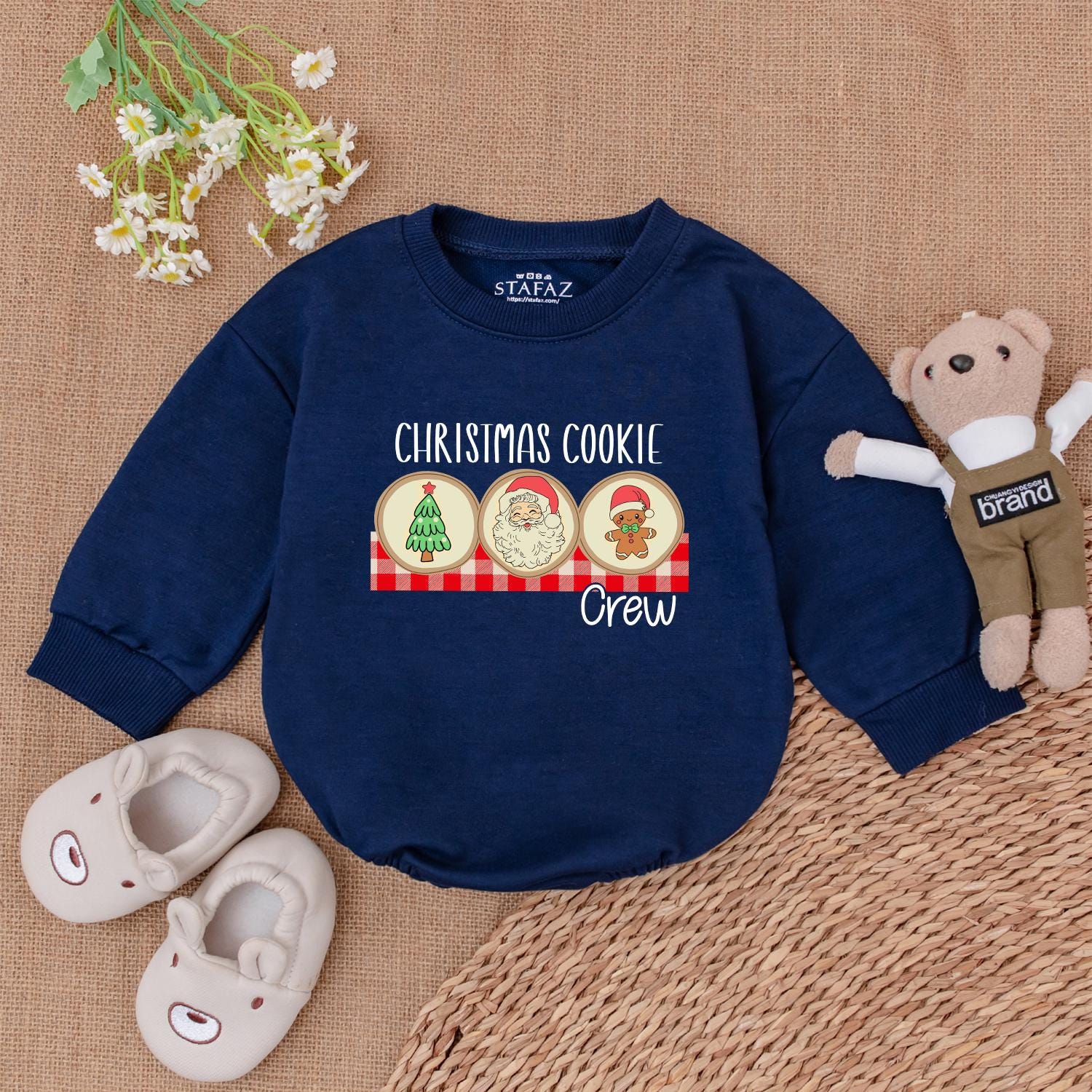 Gingerbread Baby Christmas Romper, Retro Santa, Baby Shower Gift  