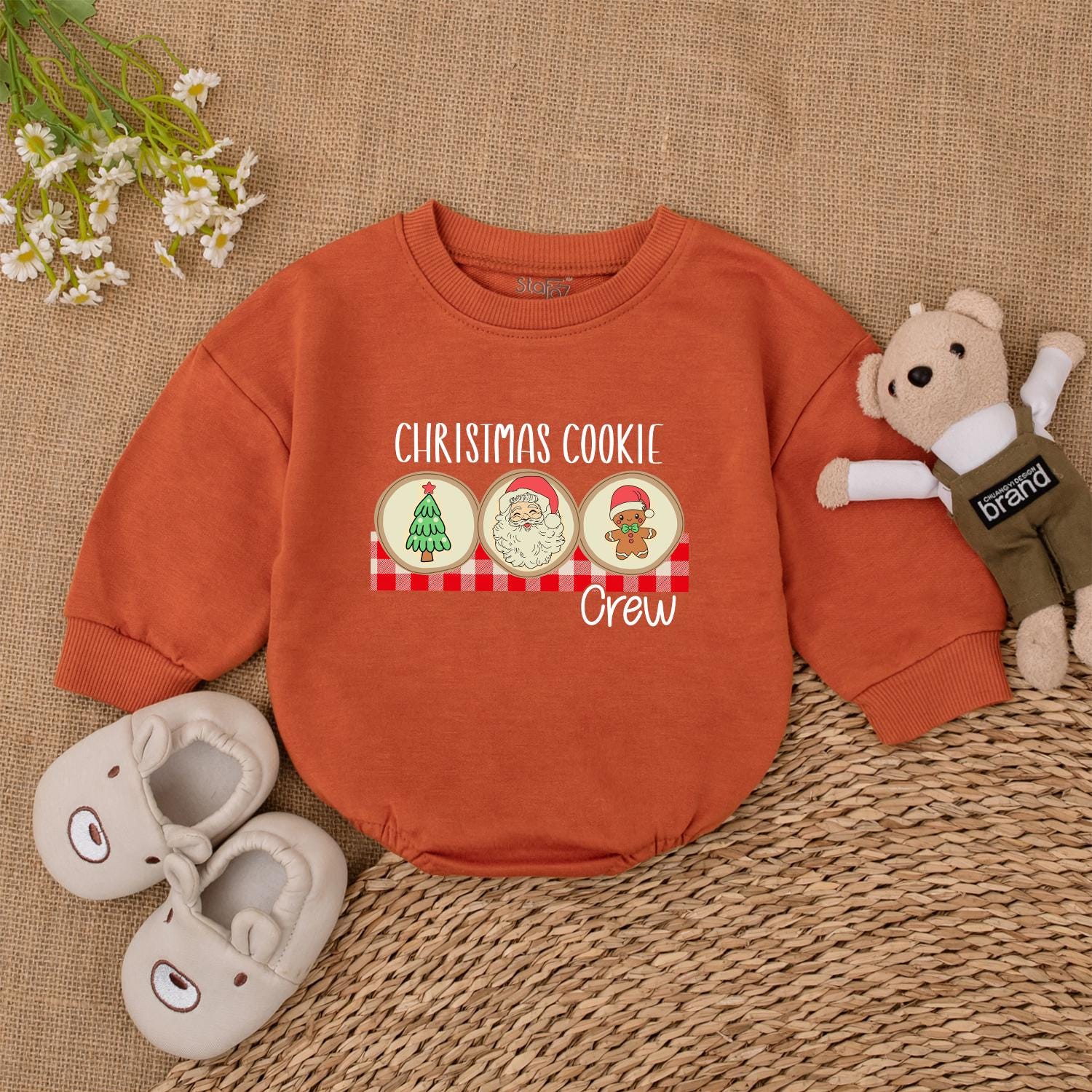 Gingerbread Baby Christmas Romper, Retro Santa, Baby Shower Gift  