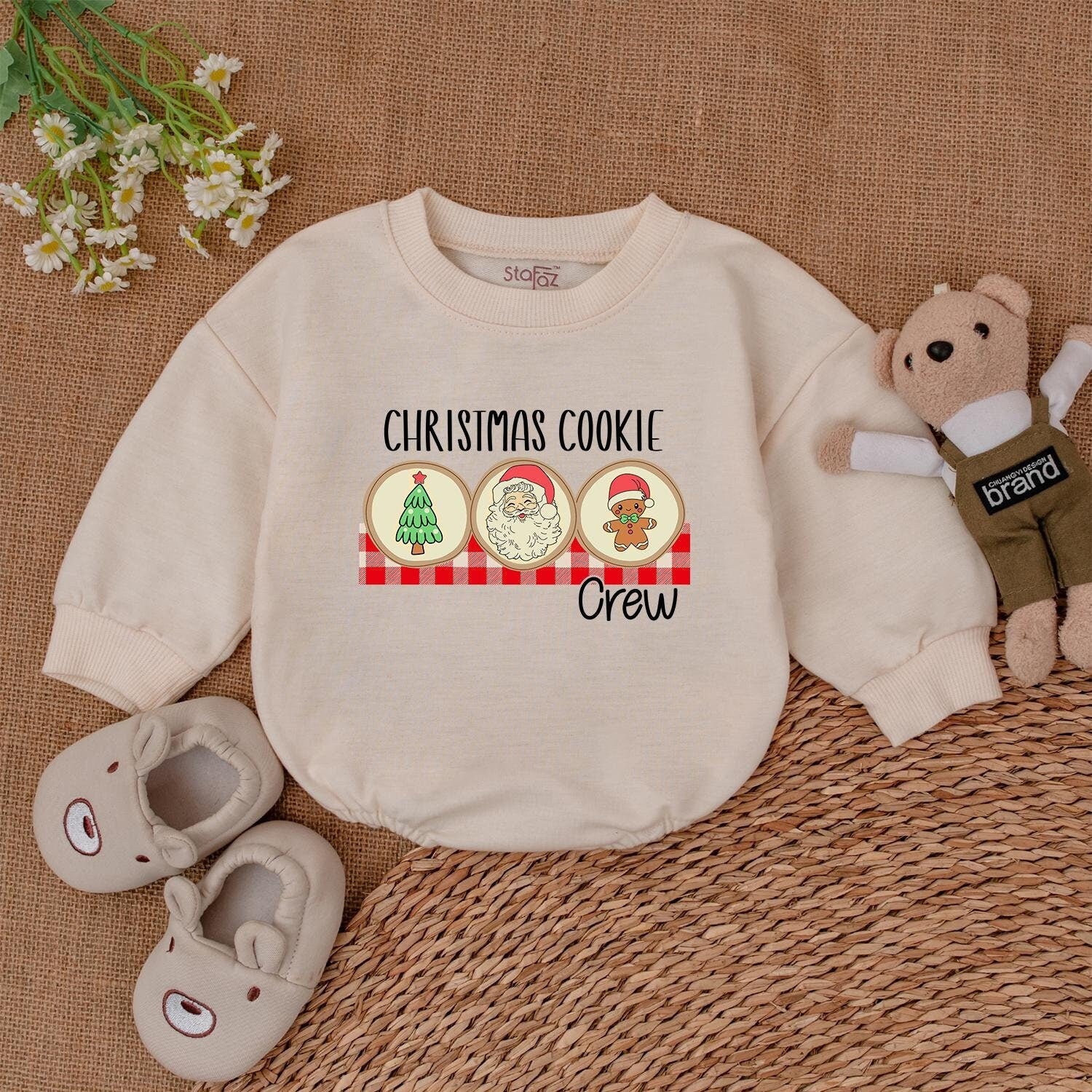 Gingerbread Baby Christmas Romper, Retro Santa, Baby Shower Gift  
