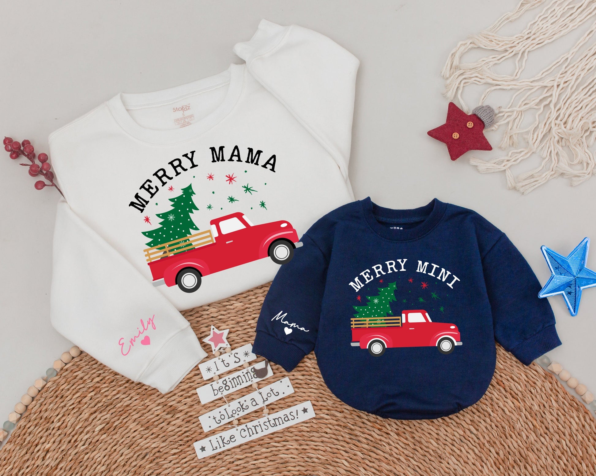 Matching Family Christmas Sweaters, Personalized Holiday Shirts Set