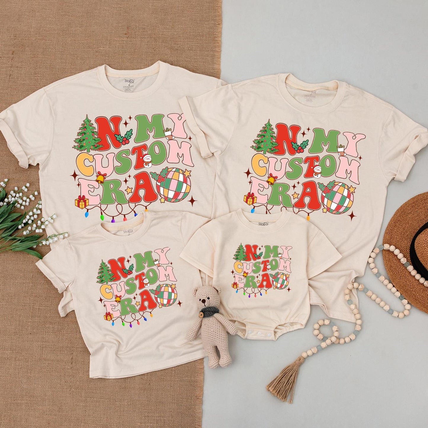 Christmas Family Tees & Rompers: Retro Boho Baby & Mom Apparel