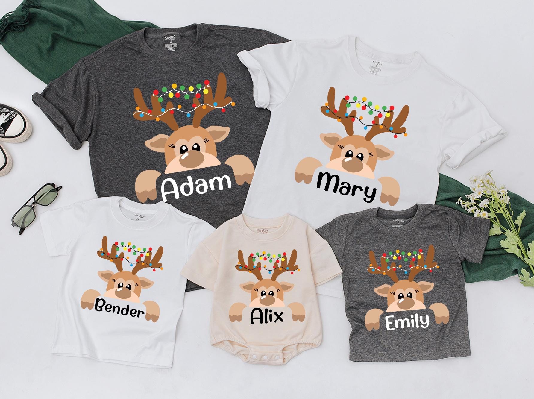 Personalized Reindeer Family Christmas Shirt - Custom Name Funny Tee