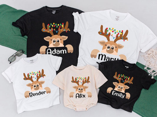 Personalized Reindeer Family Christmas Shirt - Custom Name Funny Tee