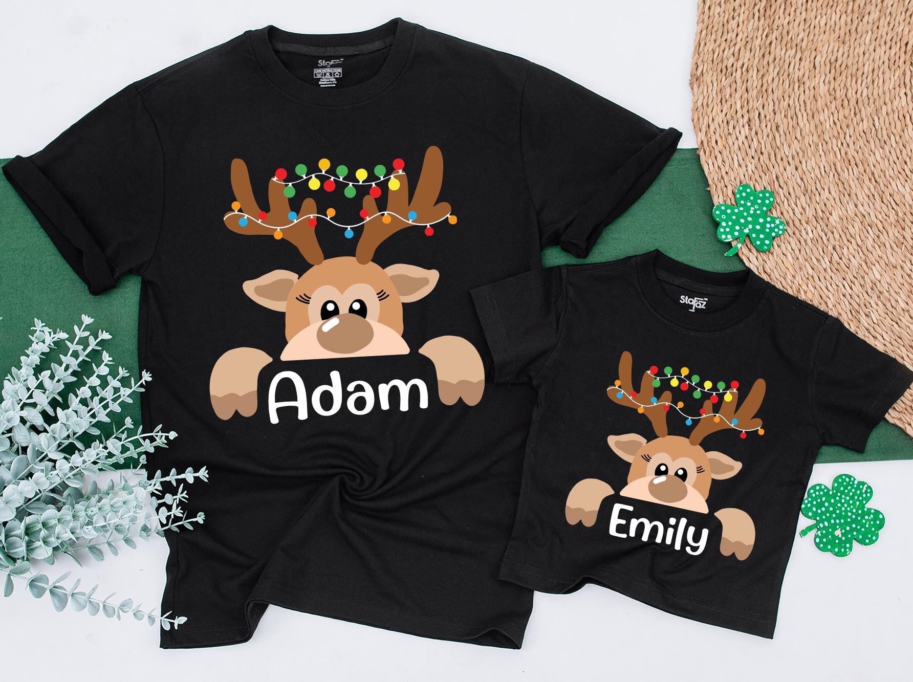 Personalized Reindeer Family Christmas Shirt - Custom Name Funny Tee