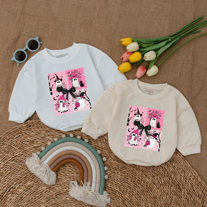 Pink Halloween Ghost Baby Romper - Cute Newborn Fall Outfit