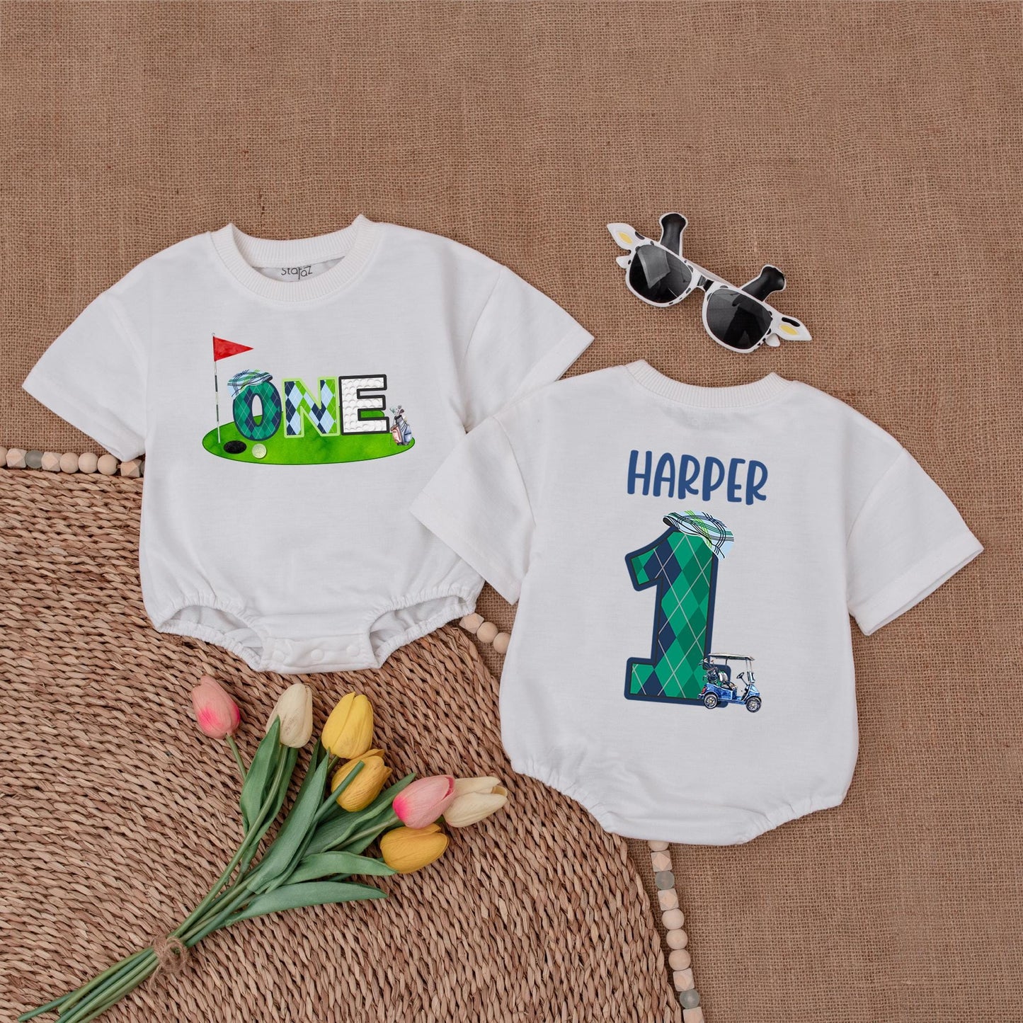 Golf-Themed Personalized Baby Romper: Perfect 1st Birthday Outfit