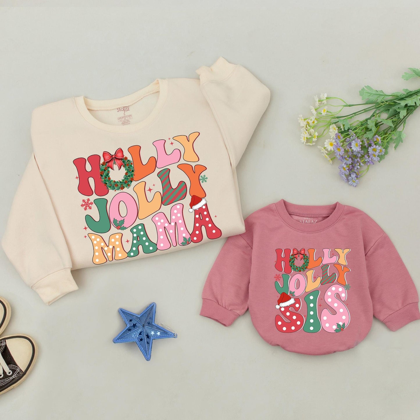 Festive Family Christmas Sweatshirts: Holly Jolly & Mommy and Me  