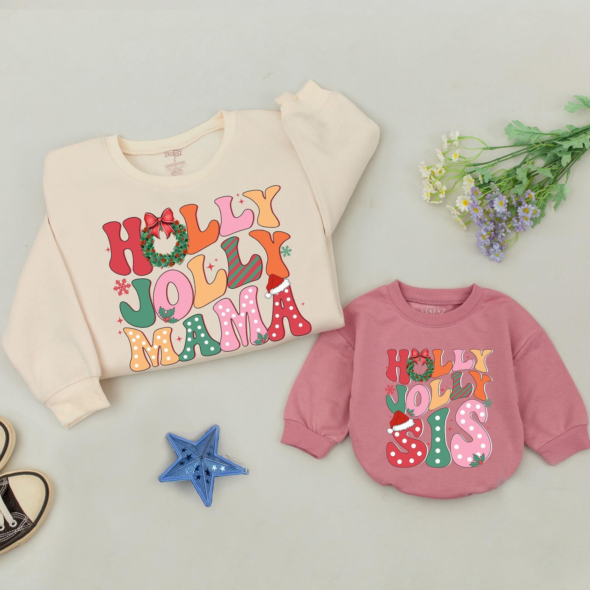 Festive Family Christmas Sweatshirts: Holly Jolly & Mommy and Me  