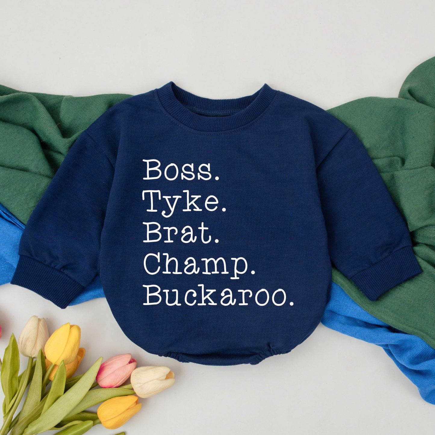 Personalized Nickname Baby Romper with Boss Tyke Brat Champ Buckaroo Black Text Design Long Sleeve Bodysuit Newborn Girls Boys Baby Shower Gift Going Home Outfit