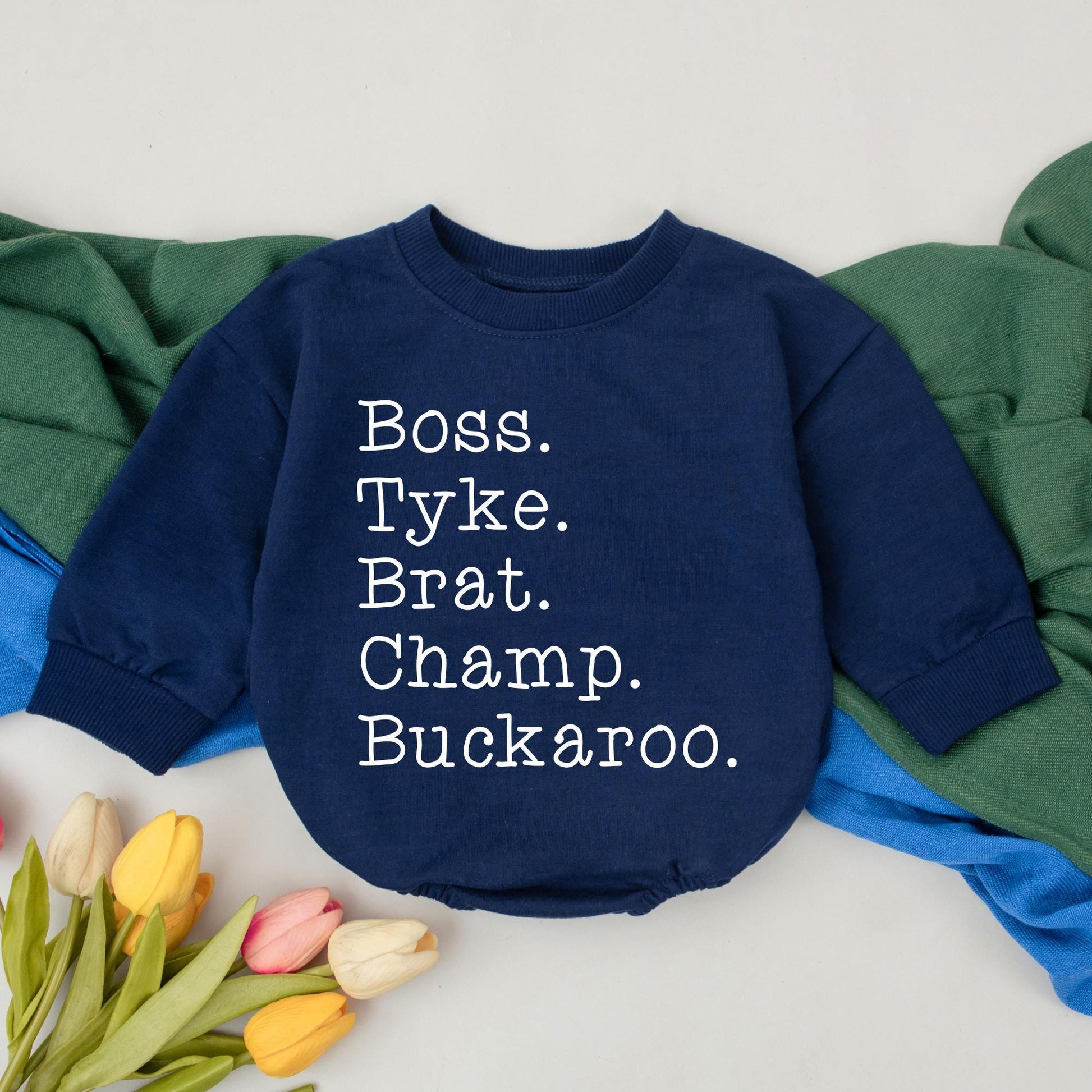 Personalized Nickname Baby Romper with Boss Tyke Brat Champ Buckaroo Black Text Design Long Sleeve Bodysuit Newborn Girls Boys Baby Shower Gift Going Home Outfit