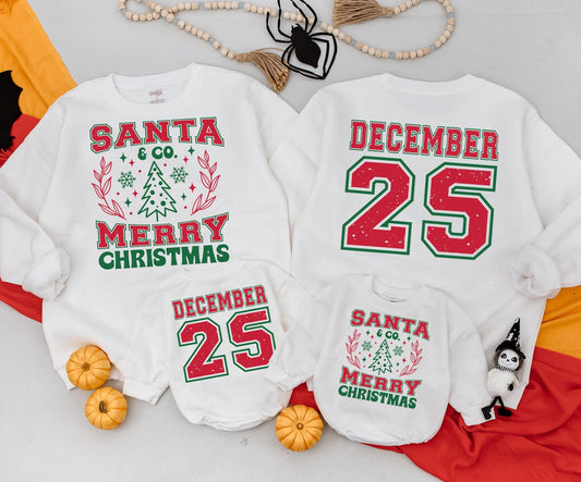 Vintage Santa & Co. Christmas Baby Romper Outfit, Distressed December 25 Toddler Sweatshirt Set, Retro Xmas Newborn Clothing Holiday Gift 138
