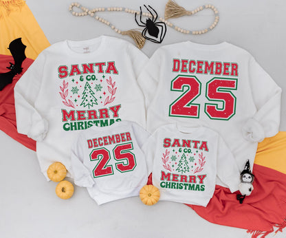 Vintage Santa & Co. Christmas Baby Romper Outfit, Distressed December 25 Toddler Sweatshirt Set, Retro Xmas Newborn Clothing Holiday Gift 138