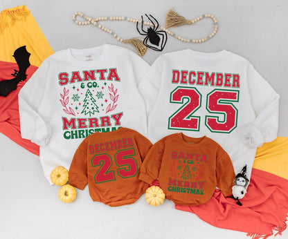 Vintage Santa & Co. Christmas Baby Romper Outfit, Distressed December 25 Toddler Sweatshirt Set, Retro Xmas Newborn Clothing Holiday Gift 138