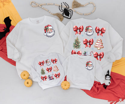 Vintage Santa Christmas Sweatshirt Toddler Outfit, Retro Holiday Romper, Cute Xmas Newborn Clothing, Red Bows & Checkered Ribbon, 2 Sided Kids Gift