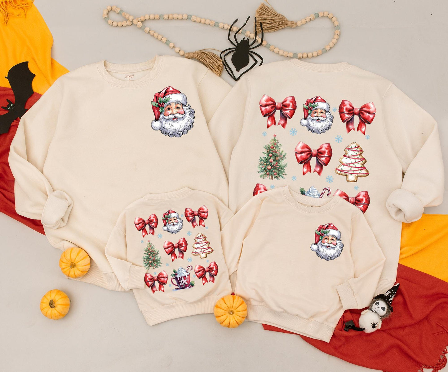 Vintage Santa Christmas Sweatshirt Toddler Outfit, Retro Holiday Romper, Cute Xmas Newborn Clothing, Red Bows & Checkered Ribbon, 2 Sided Kids Gift