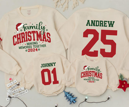 Personalized Family Christmas Sweatshirts Making Memories Together 2024, Custom Name Holiday Sweaters, Vintage Christmas Outfit Kids Baby Romper 138 chars