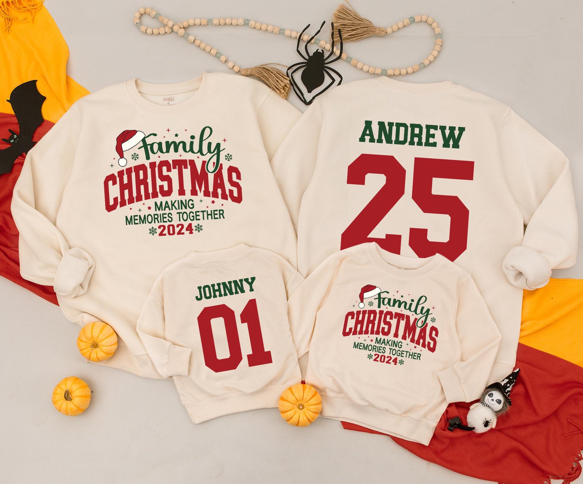 Personalized Family Christmas Sweatshirts Making Memories Together 2024, Custom Name Holiday Sweaters, Vintage Christmas Outfit Kids Baby Romper 138 chars