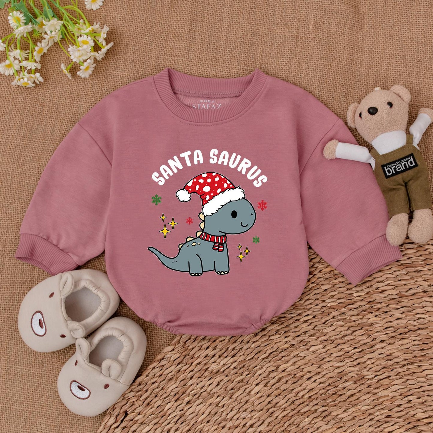 Dino Christmas Bubble Romper: Santa Saurus Baby Holiday Bodysuit