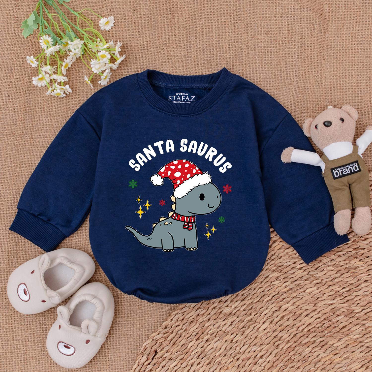 Dino Christmas Bubble Romper: Santa Saurus Baby Holiday Bodysuit