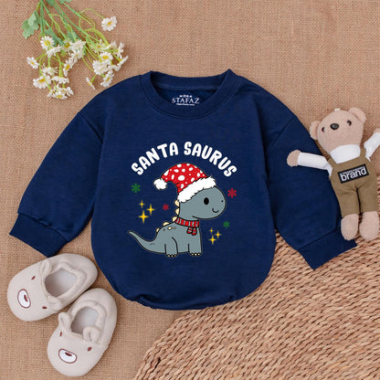Dino Christmas Bubble Romper: Santa Saurus Baby Holiday Bodysuit