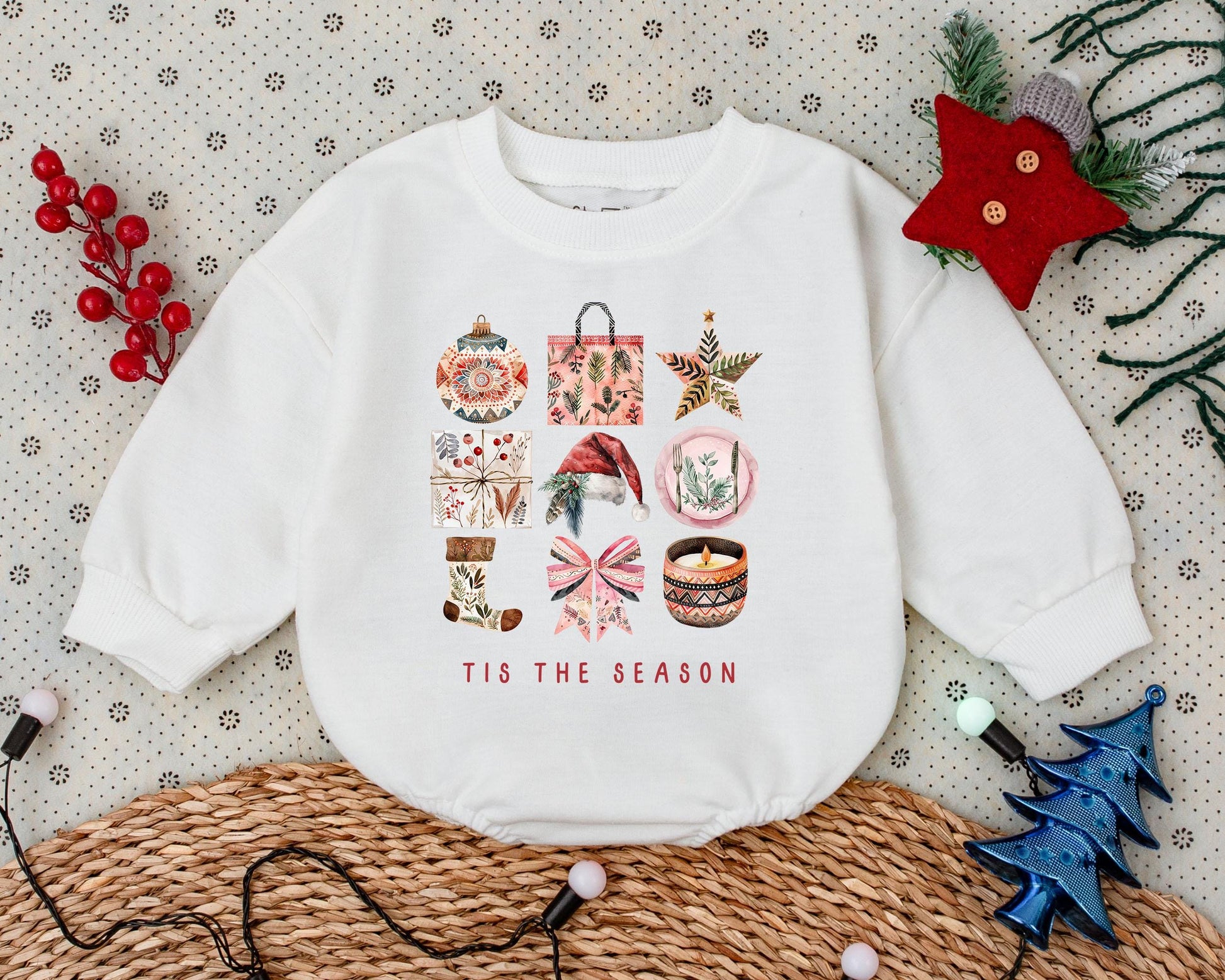 Boho Christmas Infant Romper: Vintage Style First Holiday Outfit