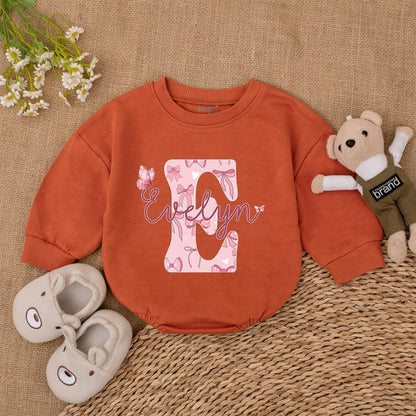 Custom Baby Romper - Girls Personalized Outfit with Pink Bow Letter