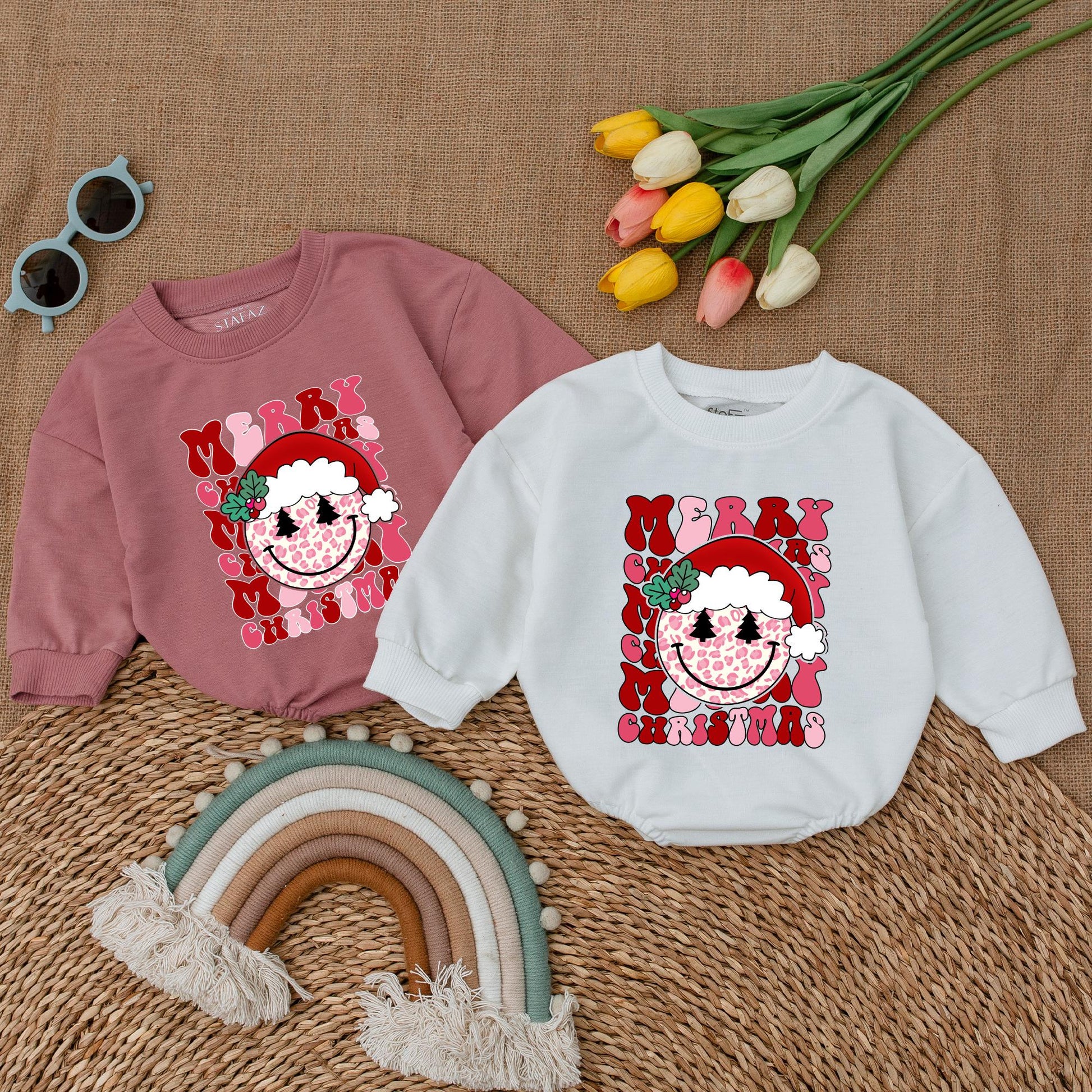 Vintage Smiley Face Christmas Baby Romper - First Christmas Outfit