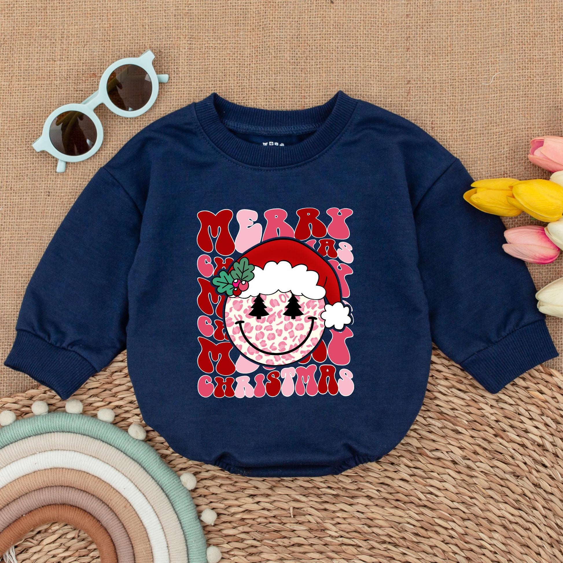 Vintage Smiley Face Christmas Baby Romper - First Christmas Outfit