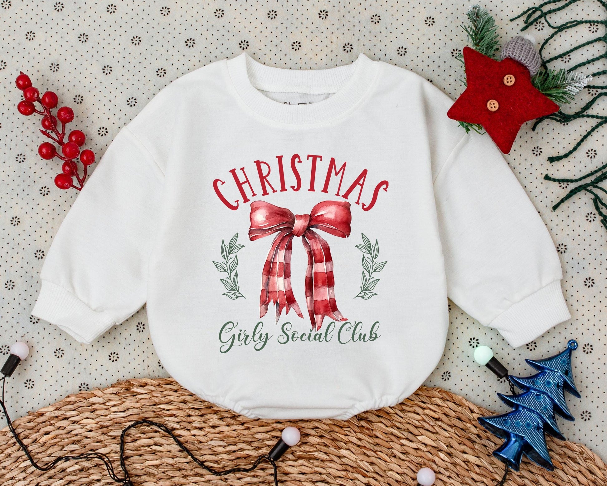 Vintage Pink Christmas Romper for Girls - Baby Shower Gift Set  