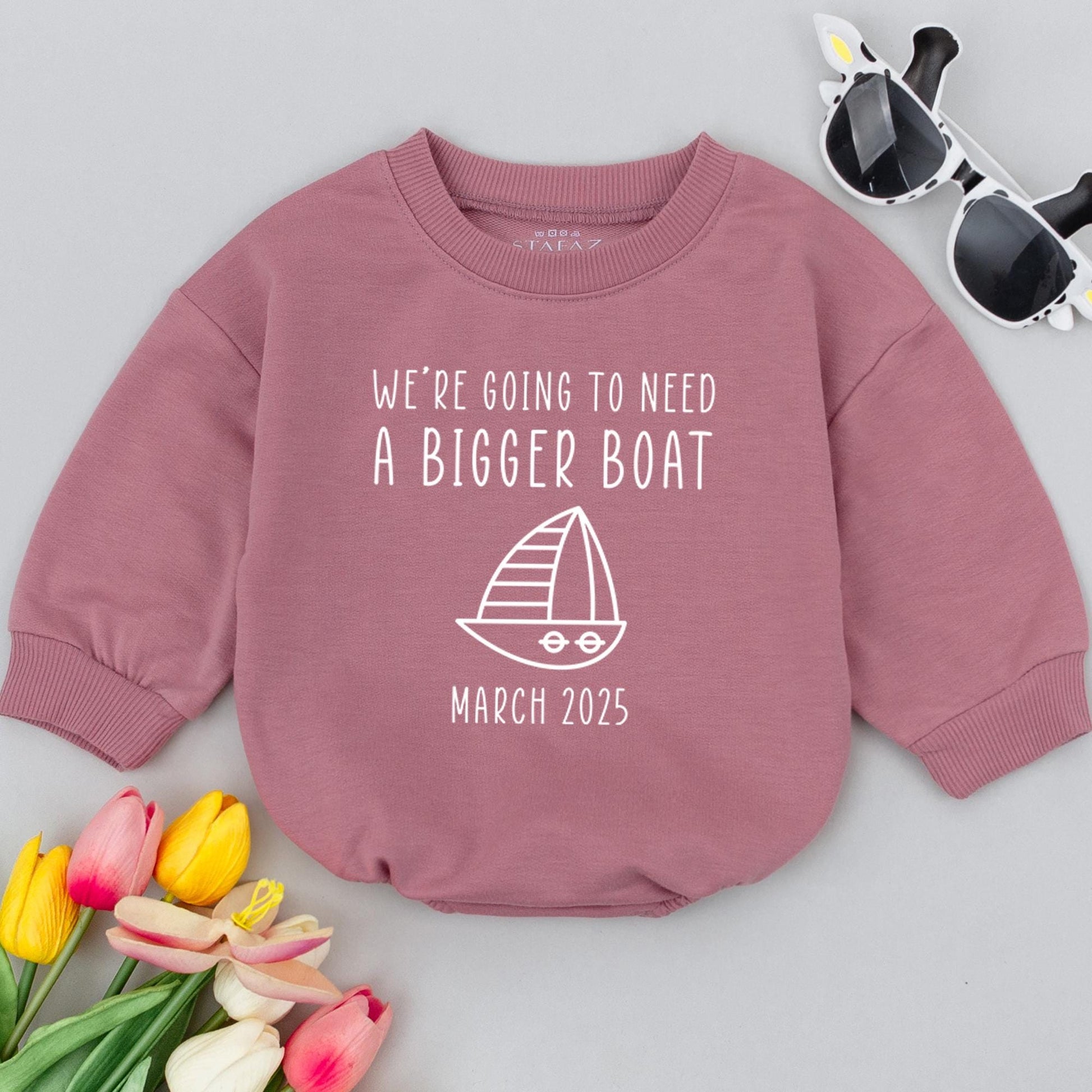 We're Going to Need a Bigger Boat Baby Romper, Nautical Baby Announcement, March 2025 Reveal Gift, Baby Boy or Girl Clothes, Newborn