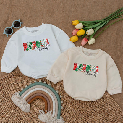 Personalized Nicholas Brooks Baby Romper, Festive Christmas Outfit, First Christmas Bodysuit, Holiday Baby Boy Clothes, Cheerful Toddler Romper 138