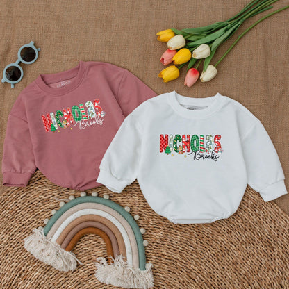 Personalized Nicholas Brooks Baby Romper, Festive Christmas Outfit, First Christmas Bodysuit, Holiday Baby Boy Clothes, Cheerful Toddler Romper 138