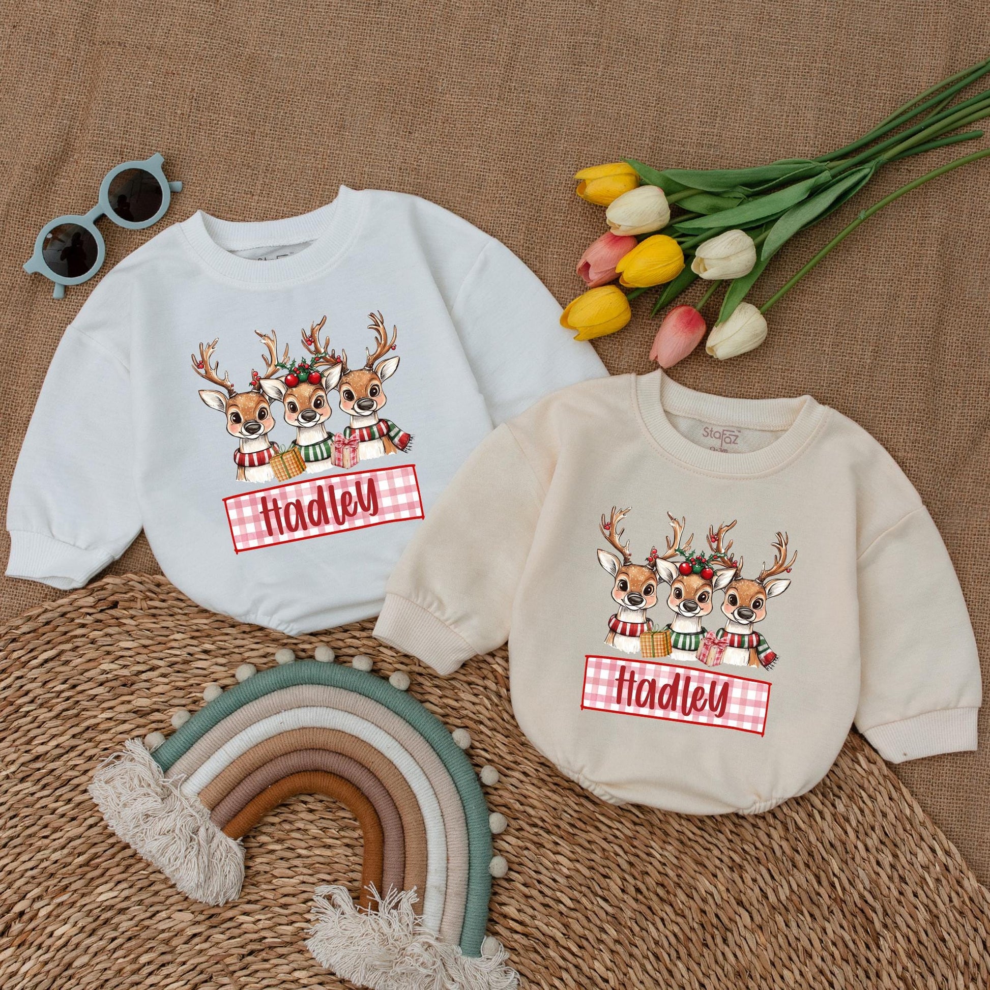 Custom Reindeer Baby Romper - Cute Winter Outfit for First Christmas